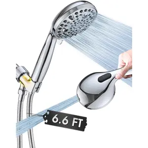 High  10 Setting Handheld Shower , 5" Detachable Showerhead Spray Built-in Power Wash to Clean Tub, Tile & Pets, 79" Extra Long Stainless Steel Hose, Adjustable Bracket - Chrome