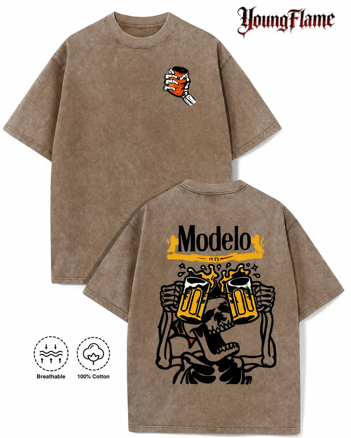 Vintage Acid Wash Skeleton Drinking Beer Graphic Tee Grunge Streetwear Y2K Clothing Oversized Summer Top loose fit casual shirt cotton t-shirt