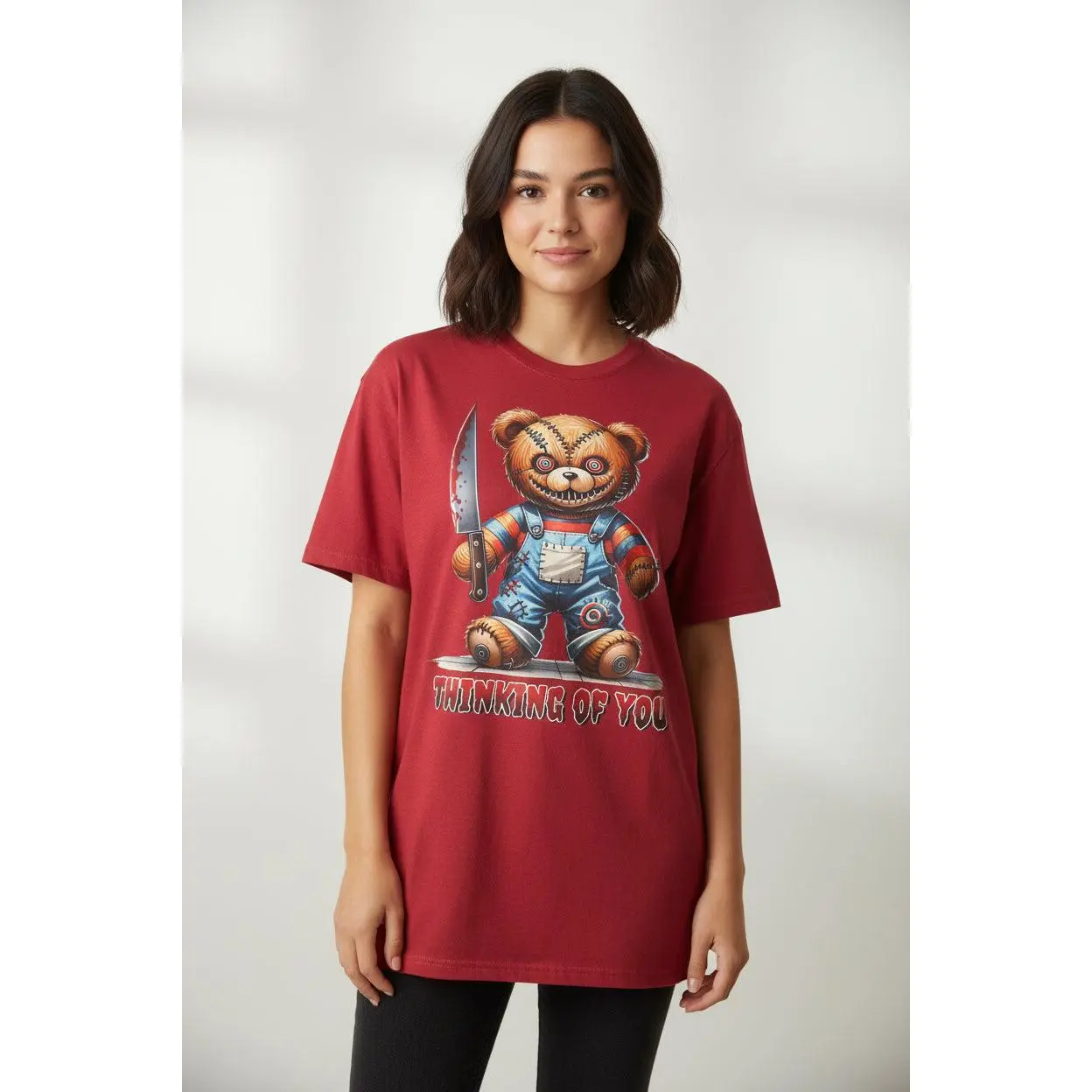 Large heathered, red T-shirt