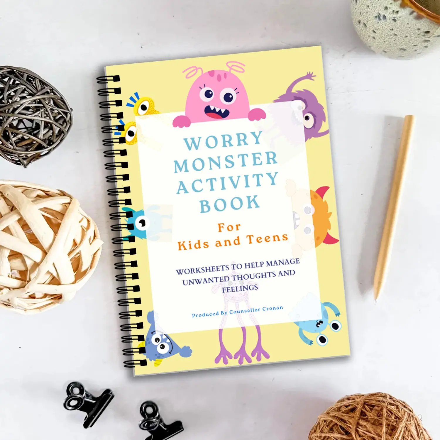 Emotion Management Workbook for Children and Teens, Anxiety Relief Worksheets, Depressive Monster Cover, Emotional Health Practice Book