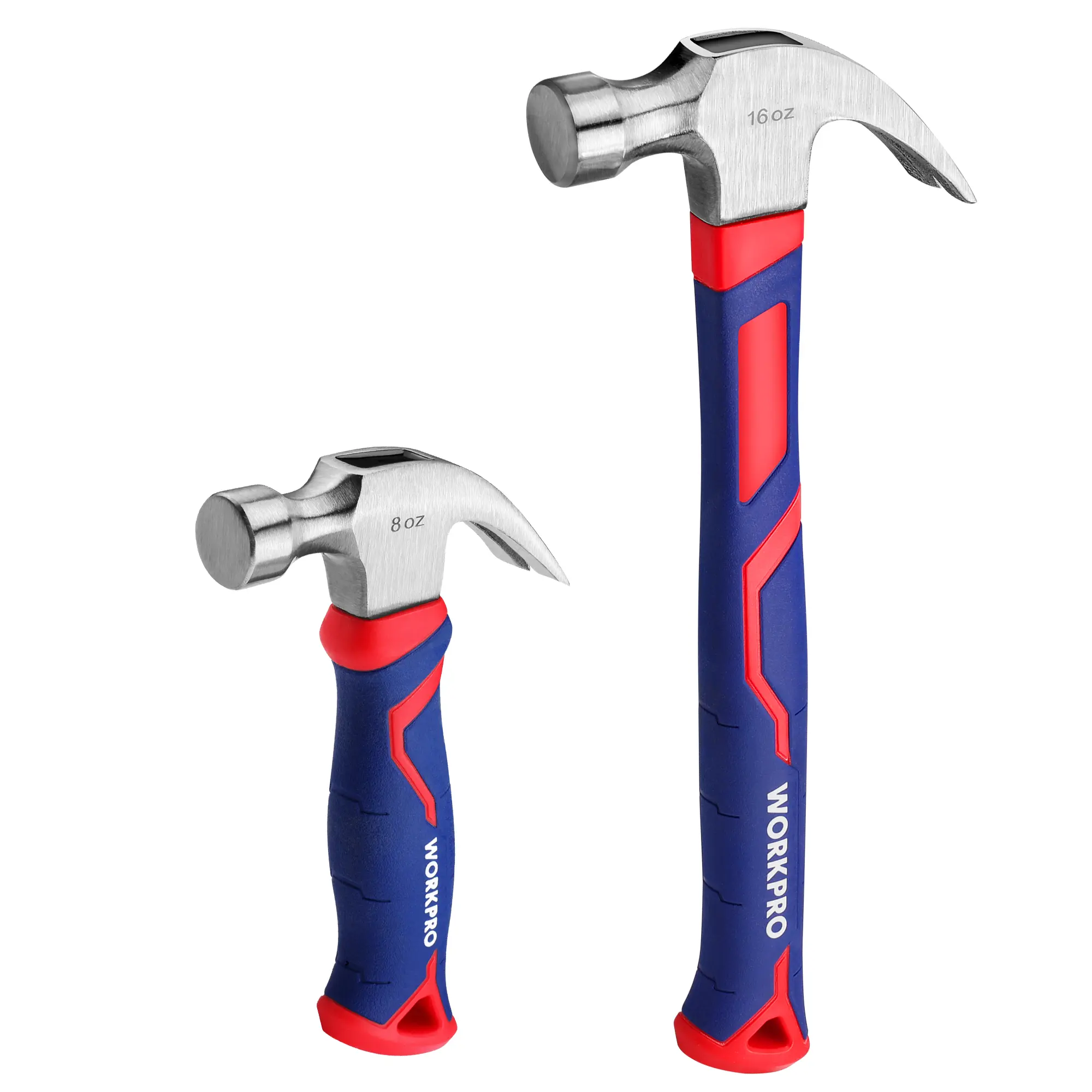 #fathersdaygift WORKPRO 2-Count Claw Hammer Set, 8 oz Mini Stubby Claw Hammer&16 oz Fiberglass General Purpose Claw Hammer, Soft Nonslip Handle & Heat Treated Head