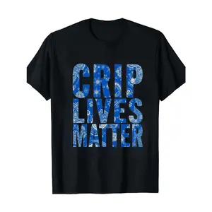 CRIP LIVES MATTER Graphic T-Shirt - Casual Black Tee with Bold Blue Paisley Design, Short Sleeve Crew Neck, Comfortable Fit - Available in Plus Sizes for Everyday Wear, Perfect for Statement Style and Casual Outings
