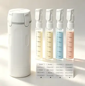 Minimalist 4-in-1 Travel Dispenser Bottle Kit, Leak-Proof Secure Lock Refillable Squeeze Containers, TSA-Approved Portable BPA-Free Toiletry Bottles for Cosmetics Lotion Shampoo, Mini Coworker Gift