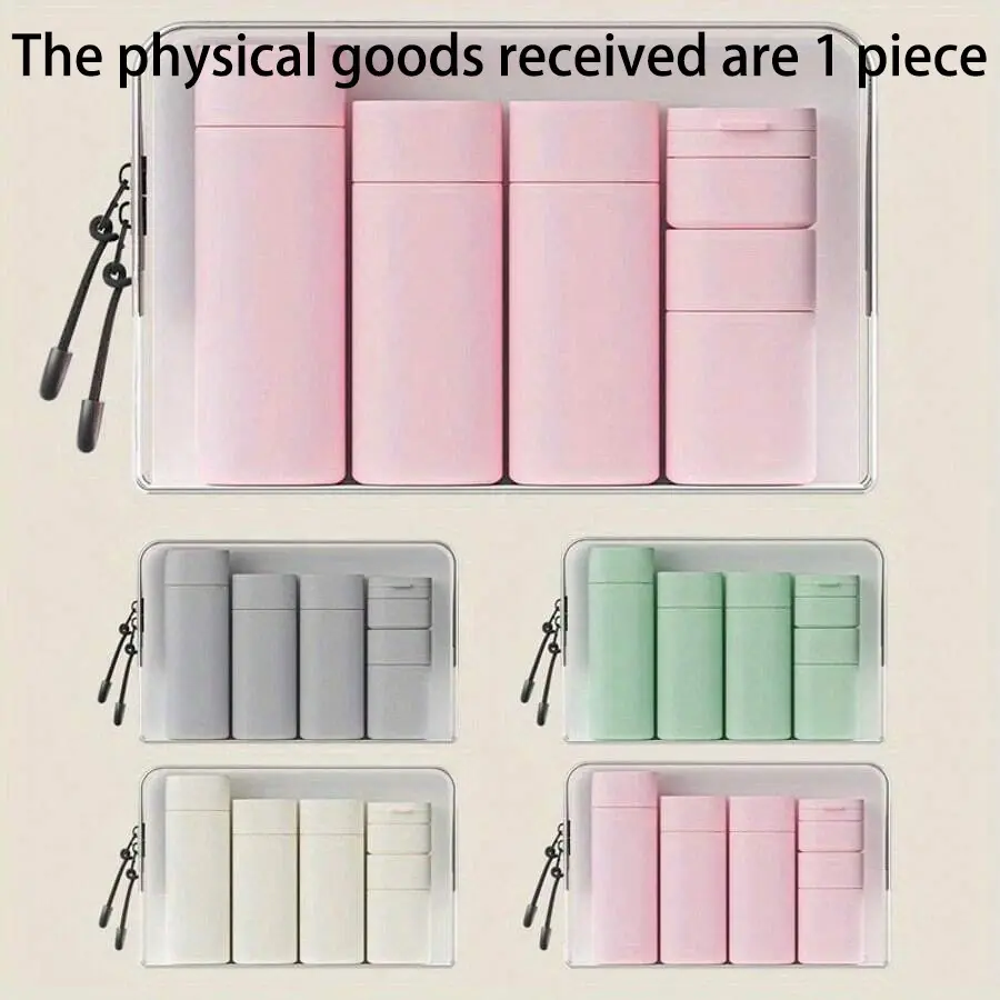 6-Piece Travel Makeup Cosmetic Dispenser Bottle Set, Makeup Tools, Portable Cream & Shampoo Containers, Makeup Storage, Includes PU Bag, Makeup Organizer Pouch, Beauty Organizer, Sizes 100ML-15ML, Ideal for Travel Essentials