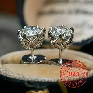 Solitaire Round Cut Sterling Silver CZ Stud Earrings for Women – Basket Setting
