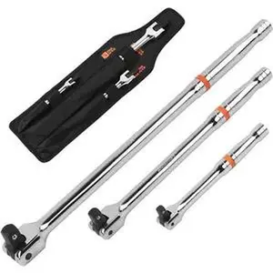3- Breaker Bar Set with 180 Rotatable , 1/4'', 3/8'' and 1/2'' Drive, Heavy Duty Breaker Bars with Chrome Vanadium Steel 6'', 10'', 15'' Length