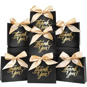 Thank You Gift Bag, 50pcs/set Paper Gift Bag with Ribbon, Party Favor Bag, Mini Candy Treat Bag for Birthday Wedding Party Holiday, Graduation Gift Wrapping