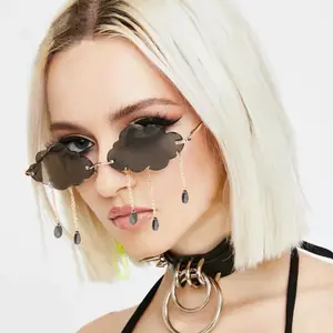 Cloud-Shaped Metal Frame Sunglasses, Stage Performance Party Decoration Fashion Accessory, UV Protection Beach Sunshade Eyewear