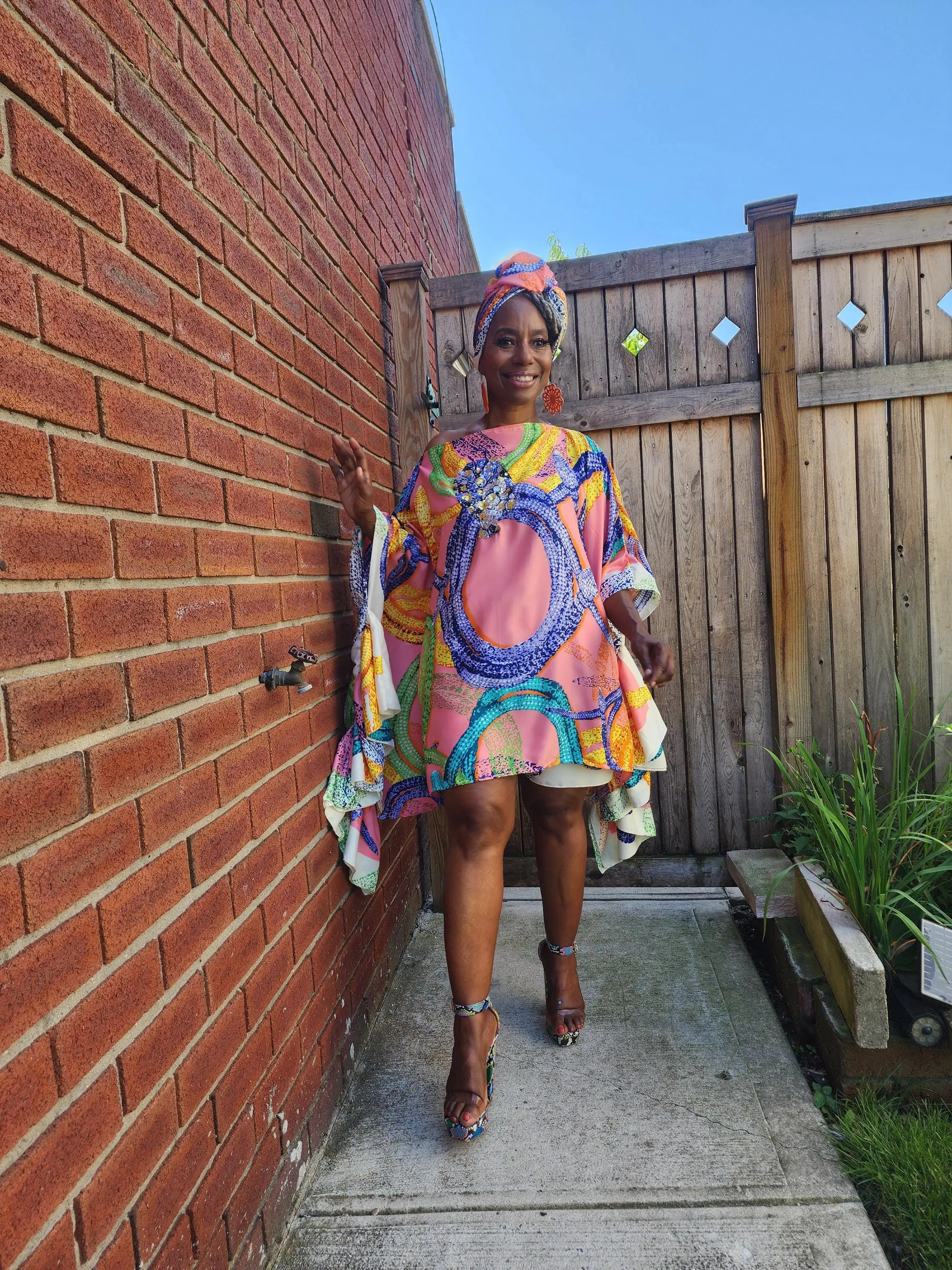 LiiLiiGiirl Sequin Afro-Girl Kaftan Ruffle Tunic Dress with Shorts & Scarf