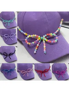 Small-scale yet versatile pearl bow baseball cap accessory, colorful dopamine hat chain, high-end and glittering small-scale design cross pendant necklace, shiny collar chain, women's accessory