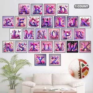 Letter Pattern Cross Stitch Kit, 1 Count Handicraft DIY Cross Stitch Printed Canvas, DIY Embroidery Kit for Beginner, Home Decor, Letter Number Embroidery, Embroidery Design