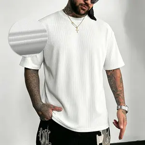 Men's Summer Casual Textured Solid Color Crew Neck Short Sleeve Tee, Slim H-Type Simple Design