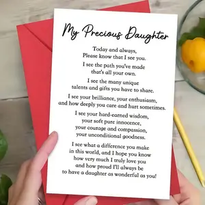 Precious Daughter Birthday Card with Envelope, 1 Set Cartoon Letter Design Birthday Card, Birthday Gift for Daughter From Mom, Gift for Daughter