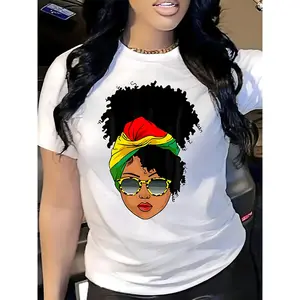 African Feminine Portrait Tee - Soft Stretchy Polyester blend, short sleeve, round neck - Perfect for spring/Summer/fall - machine washable, seasonal chic | stretchy tee | comfortable fit