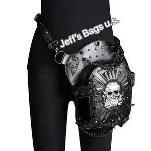 No.3 Punk Vintage Steampunk Waist Bag Fanny Pack Fashion Gothic Leather Shoulder Crossbody Messenger Bags Thigh Leg Hip Holster Purse Travel Pouch Hiking Sport Chain Bags for Women Men