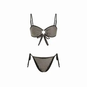 Cider Gingham Sweetheart Cut Out Ring Detail Tie Side Bracelet Bikini Set