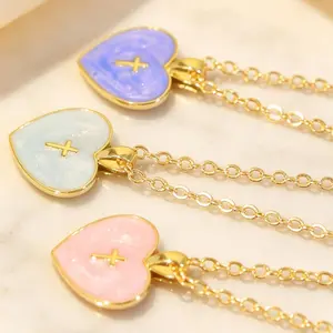 Colorful Simple Golden Plated Heart Cross Stainless Steel Necklace Pendant Necklaces for Women for Girls Enamel Necklaces for Everyday Wear