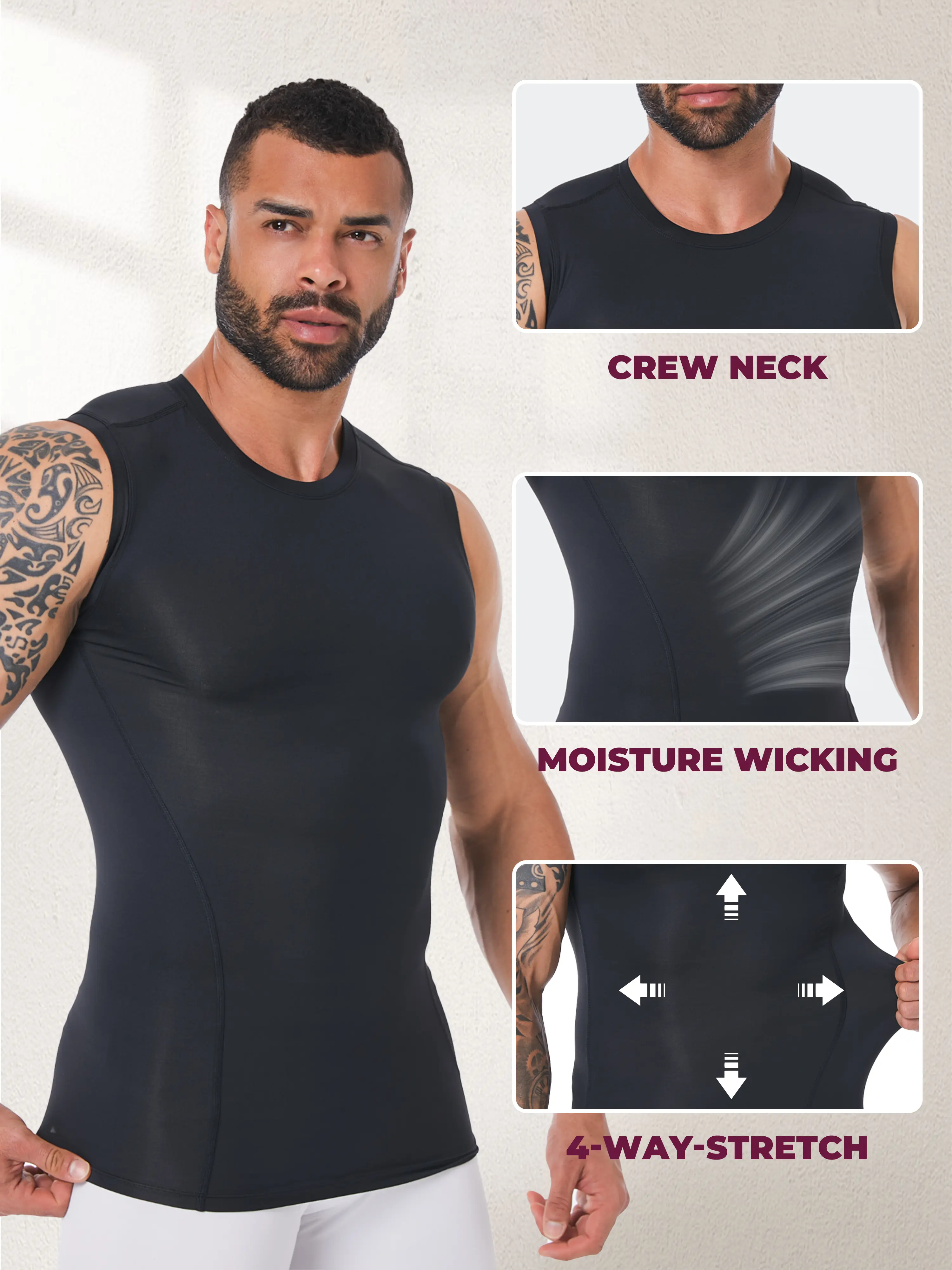YOWODA Men's Spring Slim-Fitting Compression Tank Top - Compression Shirts, Moisture-Wicking, Quick-Dry, Breathable, Sleeveless Round Neck Sports Top (86% Polyester, 14% Elastane) for Running, Gym