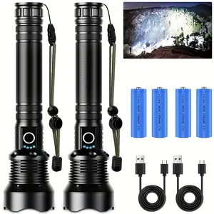 [Best Gift] 2 Pack P70 Rechargeable LED Flashlight - 900000 Lumens, Super Bright With 5 Modes, High Lumens Handheld Flashlight For Camping And Emergencies