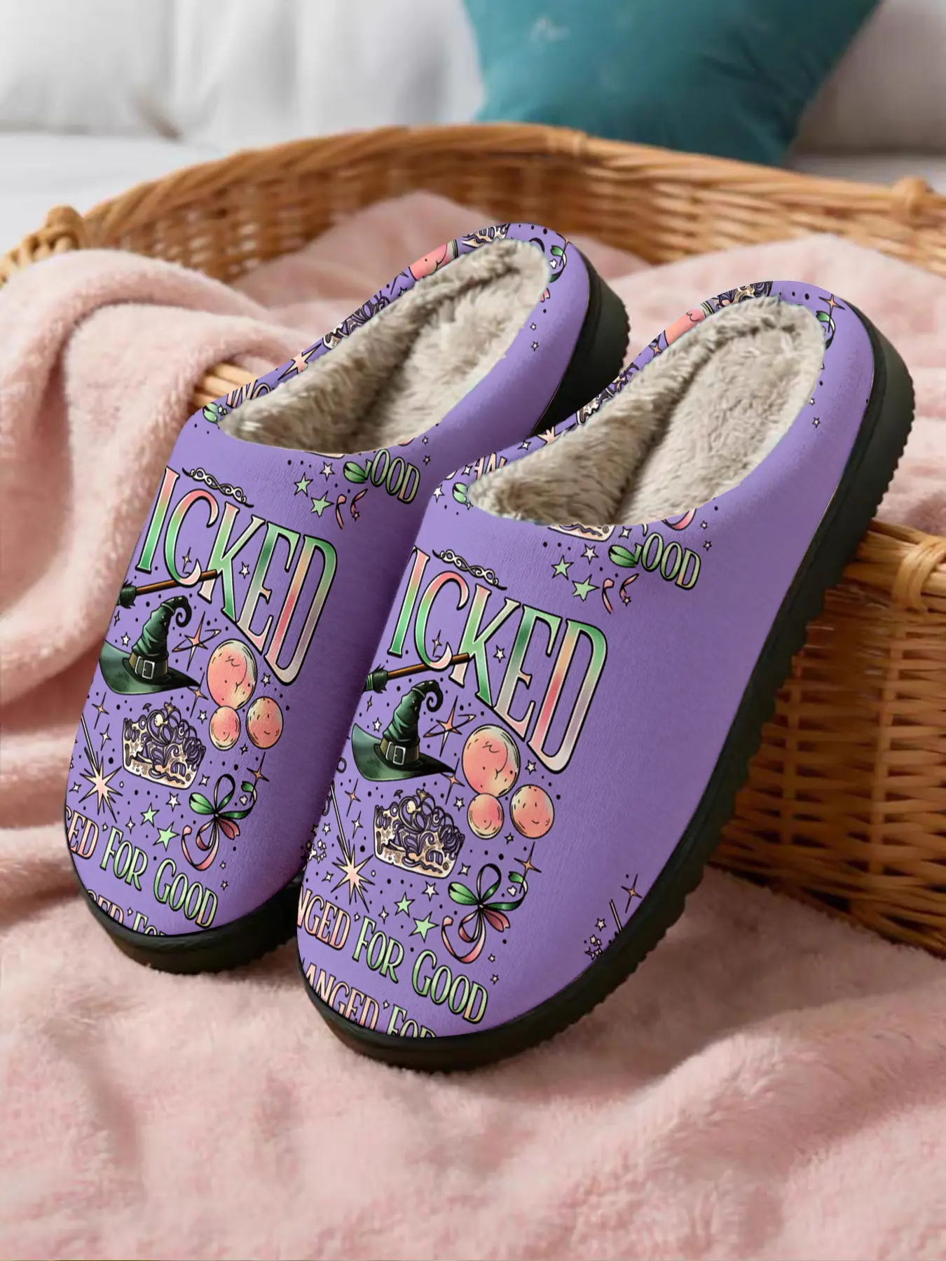 ✨WICKED Witch Element Fuzzy Slippers 1 Pair Cute Magic Halloween Style, Plush Warm + Non-slip Thick Sole + Comfortable Fuzzy Lining, Perfect for Halloween Enthusiasts & Cute Magic Style Lovers in Winter Home Wear🔥