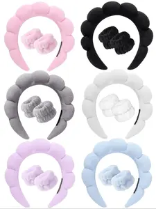 1 Face Washing Headband, 2 Face Washing Wrist Straps, 3 Hydrotherapy Headband Set, Makeup Face Washing Headbands, Skincare Headbands, Pink Velvet Headbands, Bows, Bubbles, Wristbands, Women's Set, Bubble Headband Hair, Soft Headband