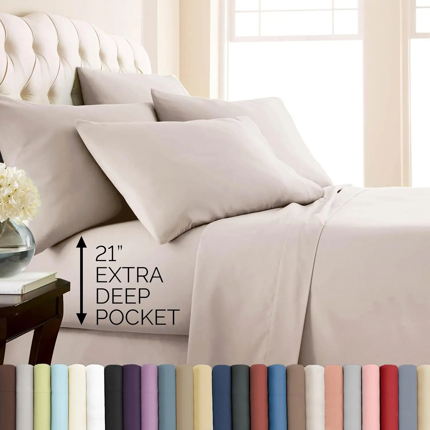 Vilano Extra Deep Pocket Pleated Sheet Set - Soft Premium Earth Tone Bedding Linens, Machine Washable for Twin XL, Queen, California King Sizes, Full, Solid
