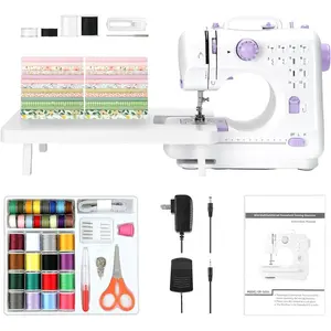 -in- Mini Sewing Machine for Beginners with Sewing Kit & 28- Fabric Set(Green/), Extension Table, 12 Built-in Stitches, 2-Speed with Foot Pedal,  Portable for  DIY