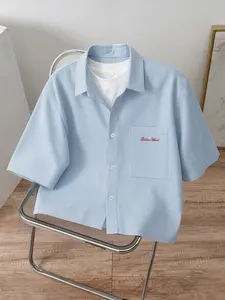Men's Blue White Striped Short Sleeve Button Down Shirt, Casual Trendy Shirt, Casual Summer Everyday Top For Daily Wear & Summer Street Style