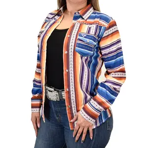 Women's Cowgirl Hardware Orange "Chevron Serape" Long Sleeve Western Shirt