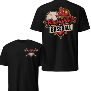 Firefighters Baseball Brotherhood T-Shirt, Vintage Sports Graphic Tee, Soft Cotton Blend Shirt, Dad Gift Unisex Cotton Casual Streetwear Top Man Sleeveless
