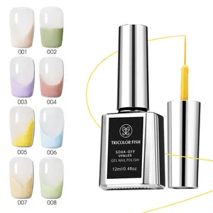 TRICOLOR FISH Pink, Blue, Green Swirl Gel Nail Polish Art Eyeliner, 12ml Classic Color Nail Polish Designs with Thin Brush, UV Curing, Perfect for DIY French Manicure at Home