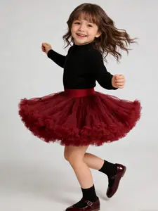 Wine Color Baroque Style Fashion Girl Short Skirt, Versatile Princess Mesh Dress, Comfortable Design, Suitable for Daily Wear