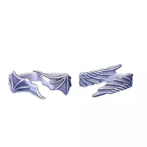 Retro Silver Adjustable Exotic Rings Angel vs Demon Wings Rings for Lovers
