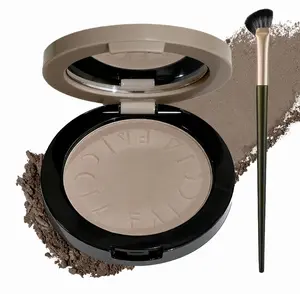 Cool-Toned Grey Contour Powder Palette with Mirror & Makeup Brush Set – Long-Lasting Taupe Matte Finishing for Fair Pale Skin, Multi-Purpose Nose & Face Sculpting Kit, Travel-Friendly Compact