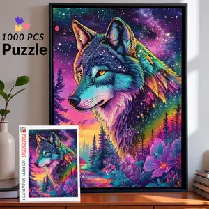 Colorful Galaxy Wolf Art 1000 Pieces Jigsaw Puzzle Relaxing Family Game for Brain Exercise Stress Relief Magic Puzzle Fantasy Animal Style Challenging Adult Puzzle Vibrant Wall Décor Creative Gift for Friends and Seniors 27.5x20inch 70x50cm Jigsaw Puzzle