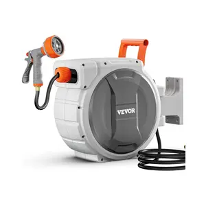 【DealsForYouDays】VEVOR Retractable Garden Hose Reel, 1/2 Inch x 65 ft Wall Mounted Hose Reel, Heavy Duty Garden Hose Reel with 9 Patterns Nozzle, Any Length Lock, Upgraded Slow Return System and 180°Swivel Bracket