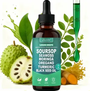 VILCOV Soursop Bitters Liquid Drops 10-in-1 with Nori, Moringa,Turmeric, Black Seed Oil, Oregano, Ashwagandha HerbalExtracts for Overall Health Vegan,Non-TX 2 fl oz Bathroom Fitness Dietary Supplemen