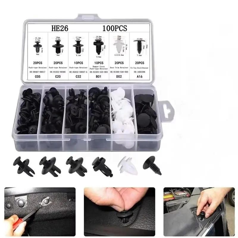 100 Pcs Bumper Clips Car Clips Plastic Rivets Fasteners Push Retainer Kit with Sizes Auto Push Pin Rivets Set