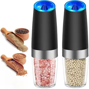 ONESHOW Electric Salt and Pepper Mill Set Automatic Gravity Adjustable Coarseness Battery Powered LED Lights Kitchen Gadgets Black Bottle Seasoning Utensils - Thanksgiving tableware Value Pack Christmas