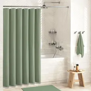 Sage Green Waffle Textured Shower Curtain Set - 230GSM Heavy-Duty Weighted Polyester Fabric, 72Wx72H Bathroom Curtain with 12 Plastic Hooks outdoorfun
