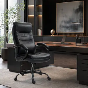 Ergonomic High Back PU Leather Office Chair, Executive Computer Desk Chair with Waterfall Seat and Adjustable Height, Black
