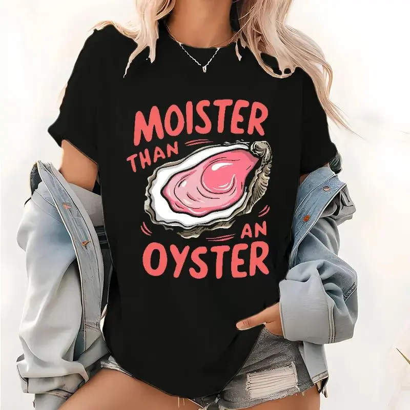 Men's Graphic T-Shirt - Funny "Moister Than An Oyster" Quote Design, Soft Cotton Athletic Clothes, Short Sleeve Round Neck, Light Stretch, Machine Washable, All Seasons, for Casual Wear-Fitness, S-3XL