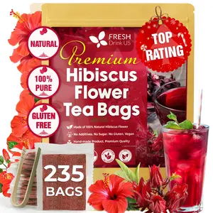 【FreshDrinkUS】 Premium 235 Hibiscus Flowers Tea Bags, 100% Natural, Pure from Hibiscus Flowers. Loose Flower Hibiscus Herbal Tea. Hibiscus Flower Tea. No Sugar, No Caffeine, No Gluten, Vegan. hibiscus tea