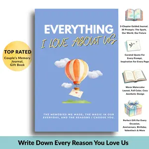 Personalized Couples Gift Book, "Everything I Love About Us" Fill-in-the-Blank Memory Journal, Meaningful Anniversary & Birthday Gift for Boyfriend, Girlfriend, Husband, Wife