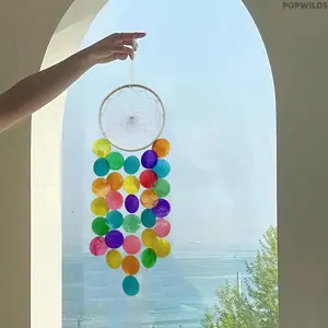 Fresh Dreamcatcher Colorful Shell Wind Chime, Handmade Hanging Ornament, Soft Home Decor, Beautiful Shooting Prop, Sweet Birthday Gift, Bohemian Style Wall Pendant for Room Decoration