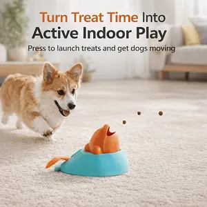 Interactive Dog Treat Dispensing Toy, Step-on Tail Pedal Food Feeder for Dog Training & Play, Durable Bite-Resistant Plastic Toy with Orange & Blue Design, Energy Release & IQ Training Toy for Indoor, Outdoor, Garden & Balcony Use