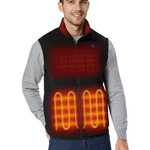ORORO Men's Ultra-Soft Plain Plush Fleece Heated Vest - Menswear Tops, 4 Heating Zones (Upgraded), Collared Neck, Rechargeable USB Battery Pack, Machine Washable Easy Care Zipper, Fitted Cut, Commuting Outdoor Sports Wear