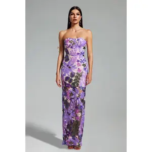 BellaBarnett Eugenia Flower Sequins Strapless Mesh Dress