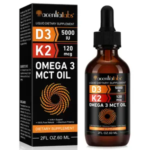 Acentiallabs Vitamin D3 5000 IU & K2 MK-4/MK-7 120 mcg - Maximum Strength Liquid Supplement with Omega-3 MCT Oil for Bone, Immune & Cardiovascular Support*, Organic, Non-GMO, 60mL (60-Day Supply)