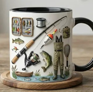 Custom Name Fishing Mug, Fishing Lures Coffee Accent Mug, Father's Day Gift for Grandpa Dad, Gift For Fisherman, Fishing Lover Cups
